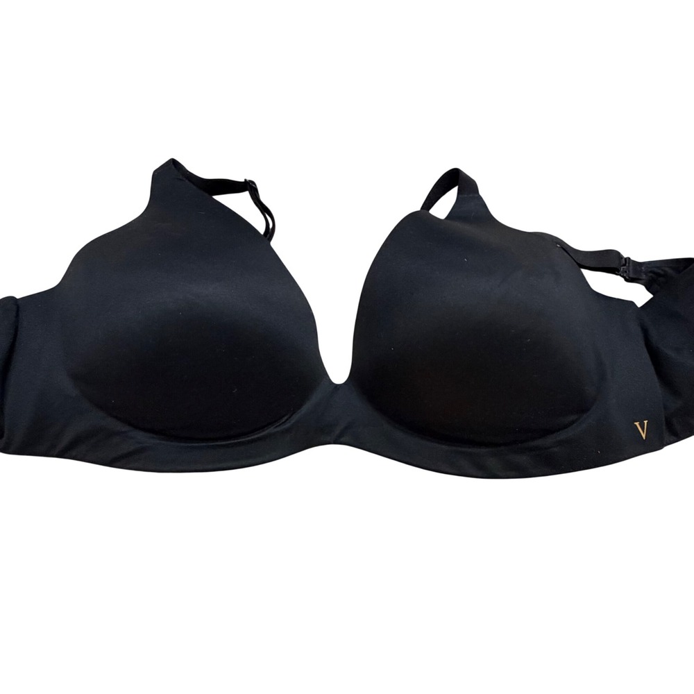 Victoria's Secret Black Lined Semi Demi Bra 32DDD Gold V Hardware Detail
